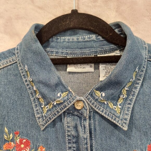 Bobbie Brooks blouse 14w Vintage Embroidered Flowers Garden Button Shirt Retro c - Picture 5 of 15